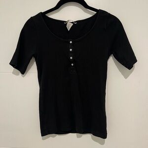 H&M Black Ribbed Short-Sleeve Henley Top